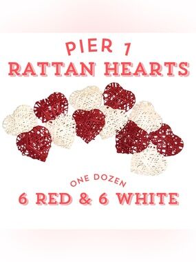 Pier 1 Rattan Hearts Set of 12 Decorative Wicker Hearts 6 Red 6 White Valentines